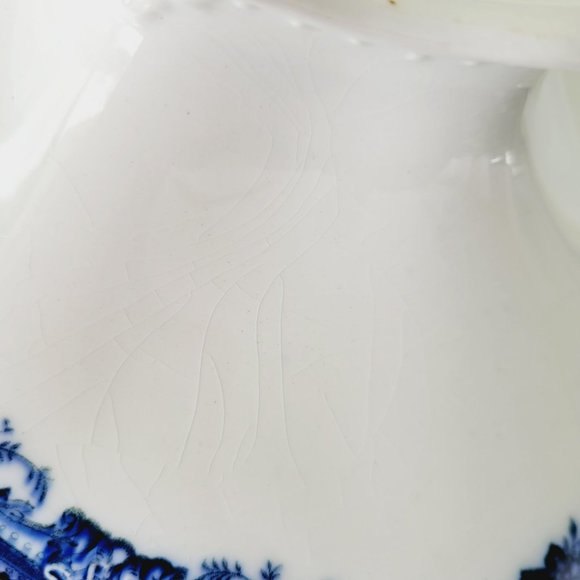 J&G Meakin Flow Blue Covered Vegetable Dish, Embossed w/Gold Accents, England - Picture 13 of 16